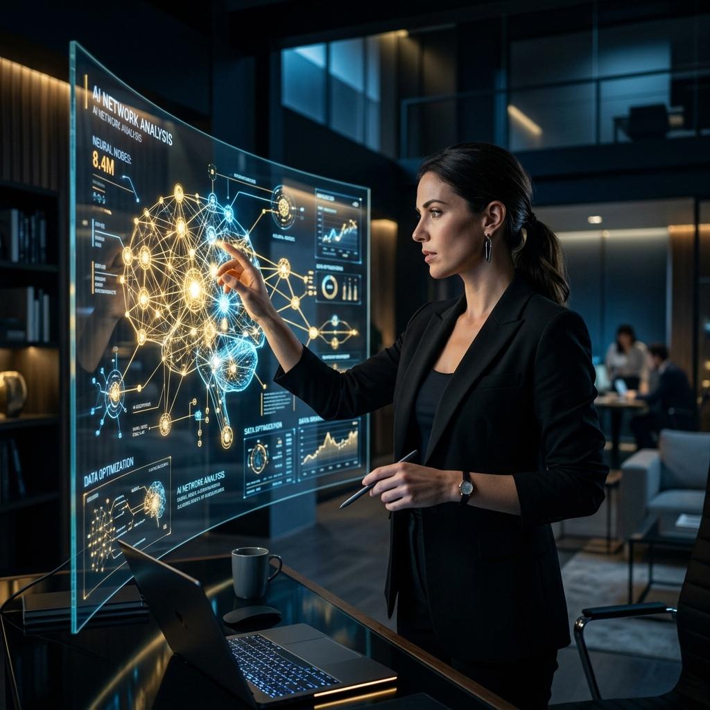 Young professionals collaborating with AI technology